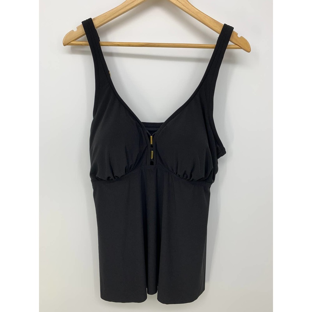 NWT Aqua Green Women’s Plus Size 16W Black Tankini Swim Top Built in Padding